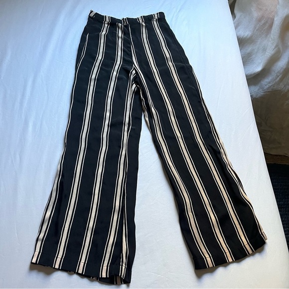 REFORMATION black tan striped high rise straight leg cropped pants
